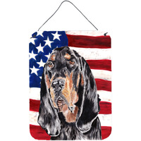 "Caroline's Treasures Coonhound Black and Tan Usa American Flag Wall or Door Hanging Prints, 16"" x 12"""