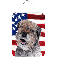 "Caroline's Treasures Border Terrier Mix Usa American Flag Wall or Door Hanging Prints, 16"" x 12"""