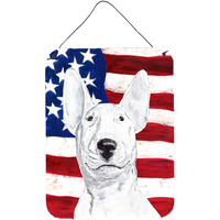 "Caroline's Treasures SC9520DS1216 Bull Terrier Usa American Flag Aluminium Metal Wall or Door Hanging Prints, 16"" x 12"""