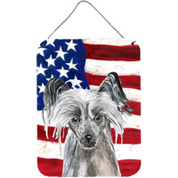 "Caroline's Treasures Chinese Crested Usa American Flag Aluminium Metal Wall or Door Hanging Prints, 16"" x 12"""