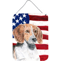 "Caroline's Treasures English Foxhound Usa American Flag Aluminium Metal Wall or Door Hanging Prints, 16"" x 12"""