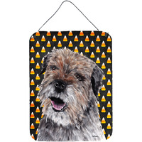 "Caroline's Treasures Border Terrier Halloween Candy Corn Aluminium Metal Wall or Door Hanging Prints, 16"" x 12"""