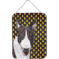 "Caroline's Treasures SC9533DS1216 Bull Terrier Halloween Candy Corn Aluminium Metal Wall or Door Hanging Prints, 16"" x 12"""