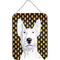 "Caroline's Treasures SC9534DS1216 Bull Terrier Halloween Candy Corn Aluminium Metal Wall or Door Hanging Prints, 16"" x 12"""