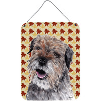"Caroline's Treasures Border Terrier Fall Leaves Aluminium Metal Wall or Door Hanging Prints, 16"" x 12"""