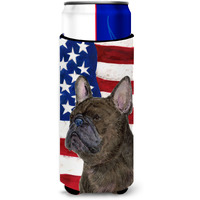 USA American Flag with French Bulldog Ultra Beverage Insulators for slim cans SS4003MUK