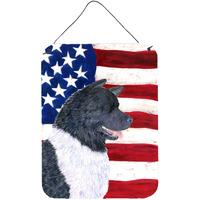 "Caroline's Treasures Usa American Flag with Akita Aluminium Metal Wall or Door Hanging Prints, 16"" x 12"", Multicolor"