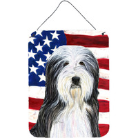 "Caroline's Treasures SS4024DS1216 Usa American Flag with Bearded Collie Wall or Door Hanging Prints, 16"" x 12"", Multicolor"