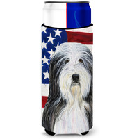 USA American Flag with Bearded Collie Ultra Beverage Insulators for slim cans SS4024MUK