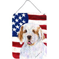 "Caroline's Treasures Usa American Flag with Clumber Spaniel Wall or Door Hanging Prints, 16"" x 12"", Multicolor"