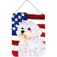 "Caroline's Treasures SS4043DS1216 Usa American Flag with Maltese Aluminium Metal Wall or Door Hanging Prints, 16"" x 12"", Multicolor"