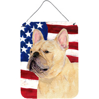 "Caroline's Treasures SS4047DS1216 Usa American Flag with French Bulldog Wall or Door Hanging Prints, 16"" x 12"", Multicolor"