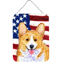 "Caroline's Treasures SS4048DS1216 Usa American Flag with Corgi Aluminium Metal Wall or Door Hanging Prints, 16"" x 12"", Multicolor"