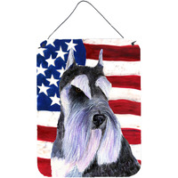 "Caroline's Treasures SS4056DS1216 Usa American Flag with Schnauzer Aluminium Metal Wall or Door Hanging Prints, 16"" x 12"", Multicolor"