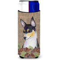 Fox Terrier on Faux Burlap with Pine Cones Ultra Beverage Insulators for slim cans SS4064MUK