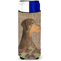 Doberman on Faux Burlap with Pine Cones Ultra Beverage Insulators for slim cans SS4070MUK