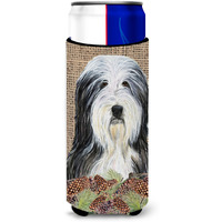 Bearded Collie on Faux Burlap with Pine Cones Ultra Beverage Insulators for slim cans SS4087MUK