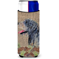 Irish Wolfhound on Faux Burlap with Pine Cones Ultra Beverage Insulators for slim cans SS4095MUK