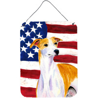 "Caroline's Treasures Usa American Flag with Whippet Aluminium Metal Wall or Door Hanging Prints, 16"" x 12"", Multicolor"
