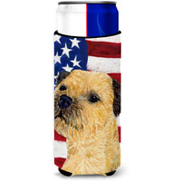 USA American Flag with Border Terrier Ultra Beverage Insulators for slim cans SS4247MUK