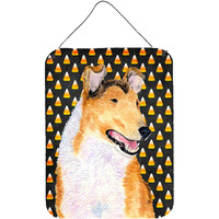 "Caroline's Treasures Collie Smooth Candy Corn Halloween Portrait Wall or Door Hanging Prints, 16"" x 12"", Multicolor"