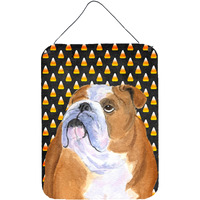 "Caroline's Treasures SS4285DS1216 Bulldog English Candy Corn Halloween Portrait Wall or Door Hanging Prints, 16"" x 12"", Multicolor"