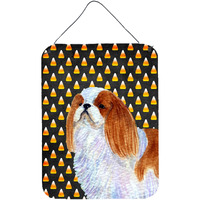 "Caroline's Treasures English Toy Spaniel Candy Corn Halloween Portrait Wall or Door Hanging Prints, 16"" x 12"", Multicolor"