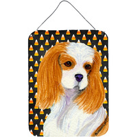 "Caroline's Treasures Cavalier Spaniel Candy Corn Halloween Portrait Wall or Door Hanging Prints, 16"" x 12"", Multicolor"