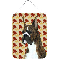 "Caroline's Treasures Boxer Brindle Fall Leaves Portrait Aluminium Metal Wall or Door Hanging Prints, 16"" x 12"", Multicolor"