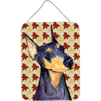 "Caroline's Treasures SS4361DS1216 Doberman Fall Leaves Portrait Aluminium Metal Wall or Door Hanging Prints, 16"" x 12"", Multicolor"