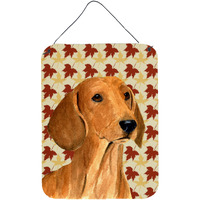 "Caroline's Treasures SS4369DS1216 Dachshund Fall Leaves Portrait Aluminium Metal Wall or Door Hanging Prints, 16"" x 12"", Multicolor"