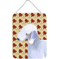 "Caroline's Treasures Bedlington Terrier Fall Leaves Portrait Wall or Door Hanging Prints, 16"" x 12"", Multicolor"