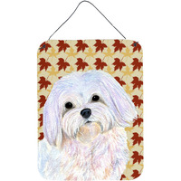 "Caroline's Treasures SS4374DS1216 Maltese Fall Leaves Portrait Aluminium Metal Wall or Door Hanging Prints, 16"" x 12"", Multicolor"