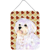 "Caroline's Treasures SS4375DS1216 Maltese Fall Leaves Portrait Aluminium Metal Wall or Door Hanging Prints, 16"" x 12"", Multicolor"