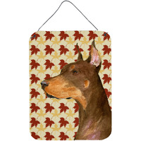 "Caroline's Treasures SS4388DS1216 Doberman Fall Leaves Portrait Aluminium Metal Wall or Door Hanging Prints, 16"" x 12"", Multicolor"