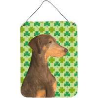 "Caroline's Treasures SS4410DS1216 Doberman St. Patrick's Day Shamrock Portrait Wall or Door Hanging Prints, 16"" x 12"", Multicolor"