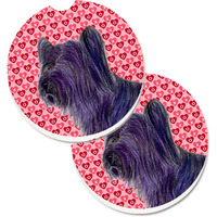 "Caroline's Treasures Skye Terrier Hearts Love & Valentine's Day Portrait Set of 2 Cup Holder Car Coasters SS4463CARC, 2.56, Multicolor"
