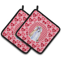 "Caroline's Treasures Shih Tzu Hearts Love & Valentine's Day Portrait Pair of Pot Holders SS4465PTHD, 7.5HX7.5W, Multicolor"