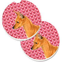 "Caroline's Treasures Min Pin Hearts Love & Valentine's Day Portrait Set of 2 Cup Holder Car Coasters SS4466CARC, 2.56, Multicolor"