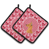 "Caroline's Treasures Min Pin Hearts Love & Valentine's Day Portrait Pair of Pot Holders SS4466PTHD, 7.5HX7.5W, Multicolor"