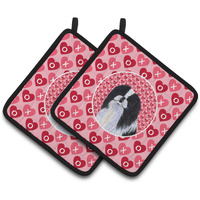 "Caroline's Treasures Japanese Chin Hearts Love & Valentine's Day Portrait Pair of Pot Holders SS4467PTHD, 7.5HX7.5W, Multicolor"