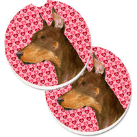 "Caroline's Treasures Doberman Hearts Love & Valentine's Day Portrait Set of 2 Cup Holder Car Coasters SS4468CARC, 2.56, Multicolor"