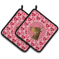 "Caroline's Treasures Doberman Hearts Love & Valentine's Day Portrait Pair of Pot Holders SS4468PTHD, 7.5HX7.5W, Multicolor"