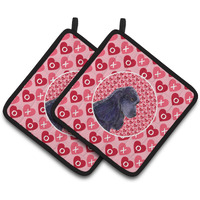 "Caroline's Treasures black Cocker Spaniel Hearts Love Valentine's Day Pair of Pot Holders SS4471PTHD, 7.5HX7.5W, Multicolor"
