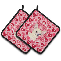 "Caroline's Treasures Chihuahua Hearts Love & Valentine's Day Portrait Pair of Pot Holders SS4472PTHD, 7.5HX7.5W, Multicolor"