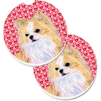 "Caroline's Treasures Chihuahua Hearts Love & Valentine's Day Portrait Set of 2 Cup Holder Car Coasters SS4473CARC, 2.56, Multicolor"