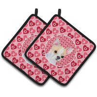"Caroline's Treasures Chihuahua Hearts Love & Valentine's Day Portrait Pair of Pot Holders SS4474PTHD, 7.5HX7.5W, Multicolor"