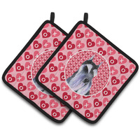 "Caroline's Treasures Schnauzer Hearts Love & Valentine's Day Portrait Pair of Pot Holders SS4477PTHD, 7.5HX7.5W, Multicolor"