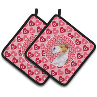 "Caroline's Treasures Fox Terrier Hearts Love & Valentine's Day Portrait Pair of Pot Holders SS4478PTHD, 7.5HX7.5W, Multicolor"