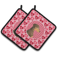 "Caroline's Treasures Doberman Hearts Love & Valentine's Day Portrait Pair of Pot Holders SS4479PTHD, 7.5HX7.5W, Multicolor"